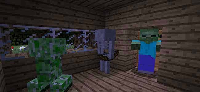 Minecraft mobs in a house