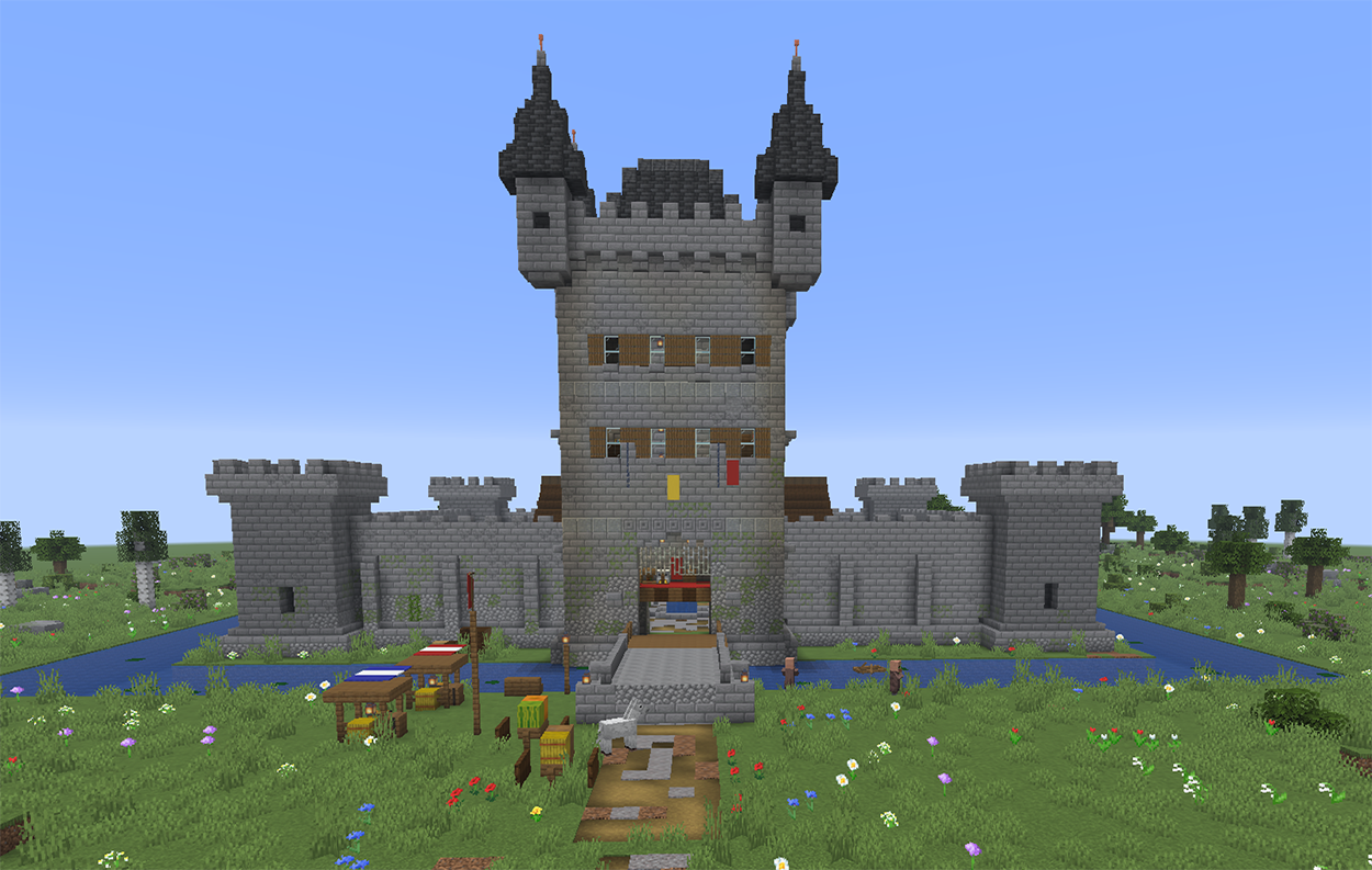 Tall square Minecraft castle with a tower