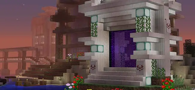 Large quartz nether portal build in Minecraft