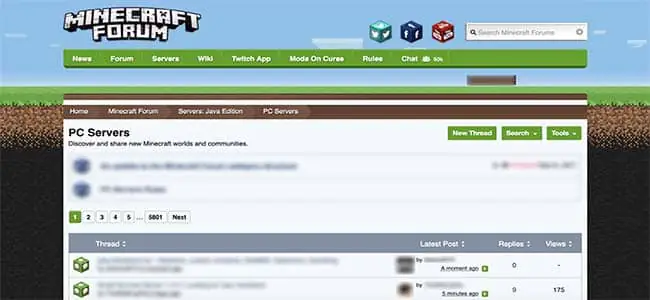 A Minecraft forum thread advertising a server