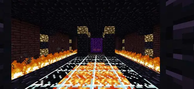 Small nether portal room built into a basement