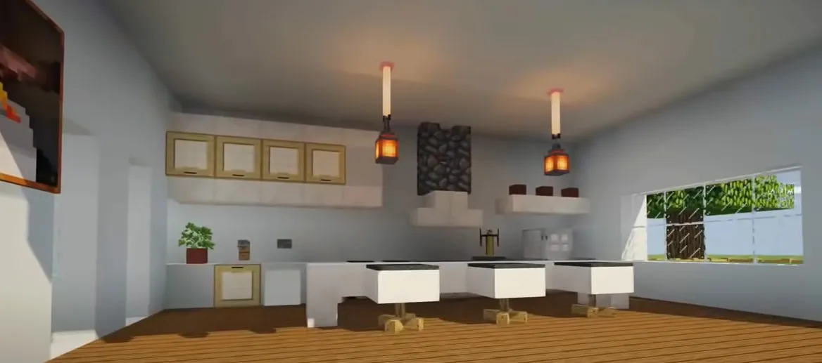 simple minecraft kitchen with birch cabinets