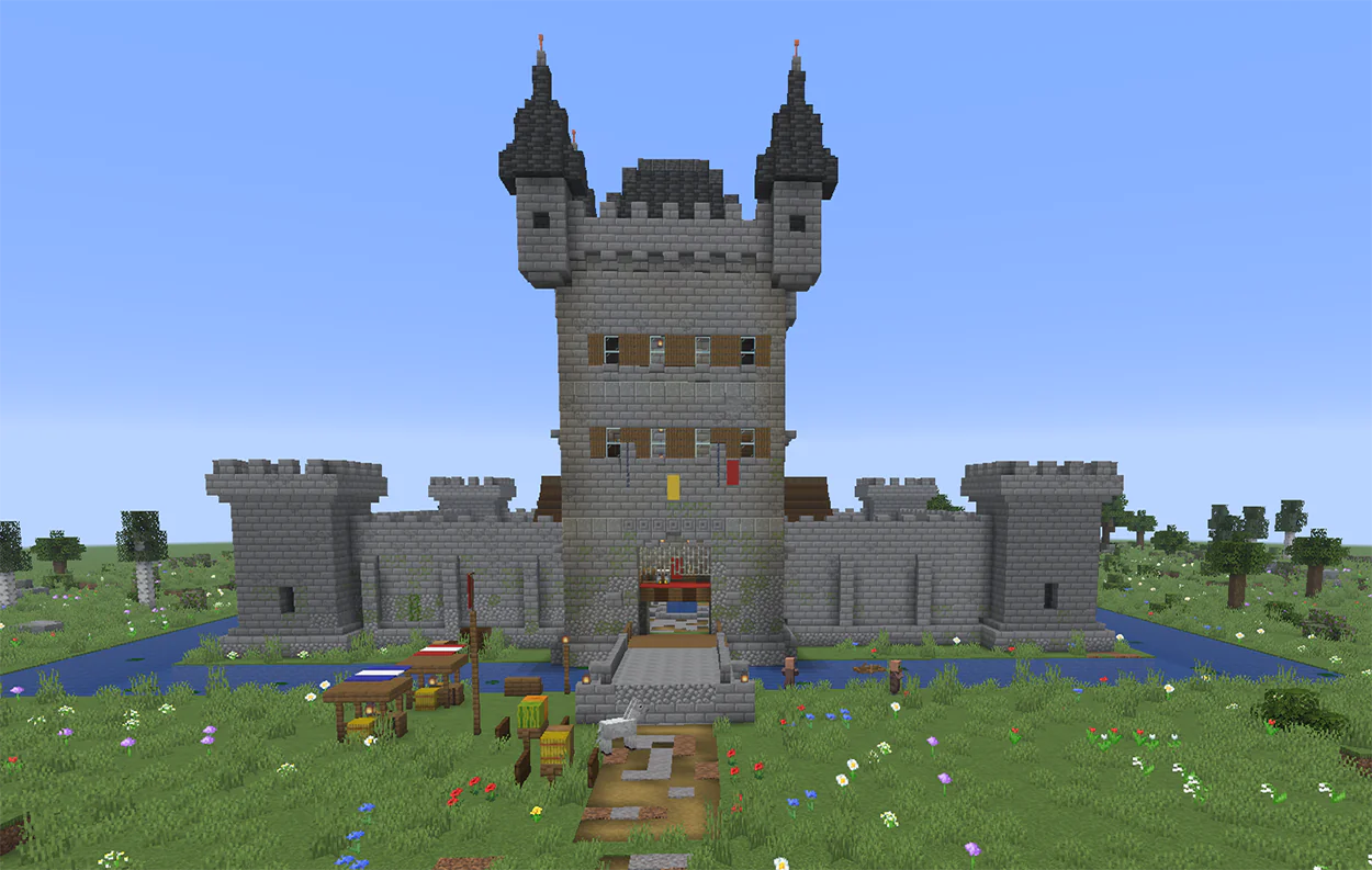 Tall square Minecraft castle with a tower